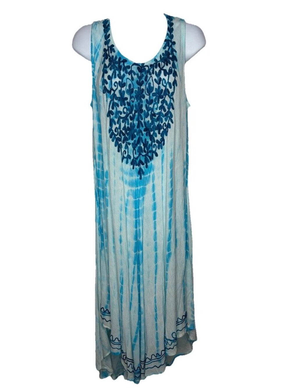 Aqua Beach Cover Up Midi Dress ONE SIZE Turquoise Blue The Dye Soutache High Low